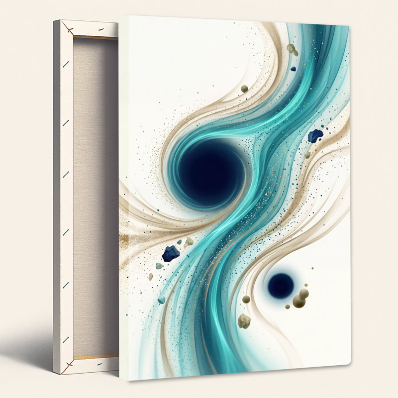 Art mural sur toile bleu sarcelle et beige, H 24 po x l 18 po