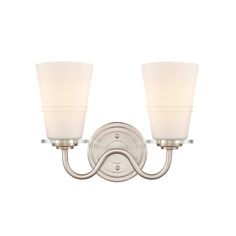 Allexa - 2 lumières - 14 pouces - Nickel satiné - Abat-jour blanc - Éclairage pour meuble-lavabo, White, Satin Nickel