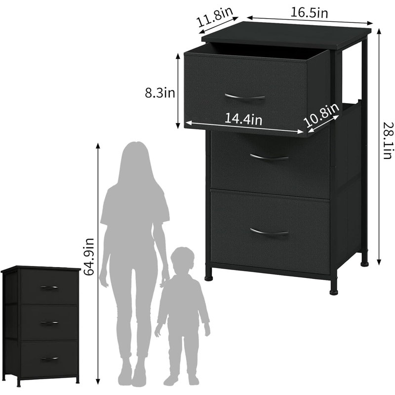 40cm W 3 - Drawer Chest of Drawers, Black/Brown