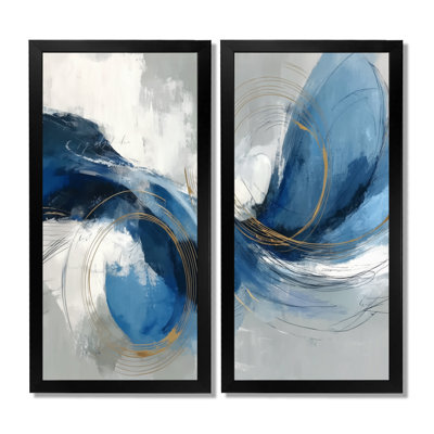 Abstrait tourbillon dans des tons bleus et blancs - art mural, art mural, impression sur toile bleu minimaliste 2 pièces