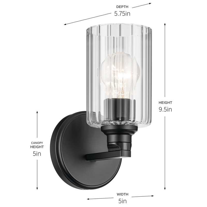 9.5" 1-Light Wall Sconce with Glass, Clear, Satin Black