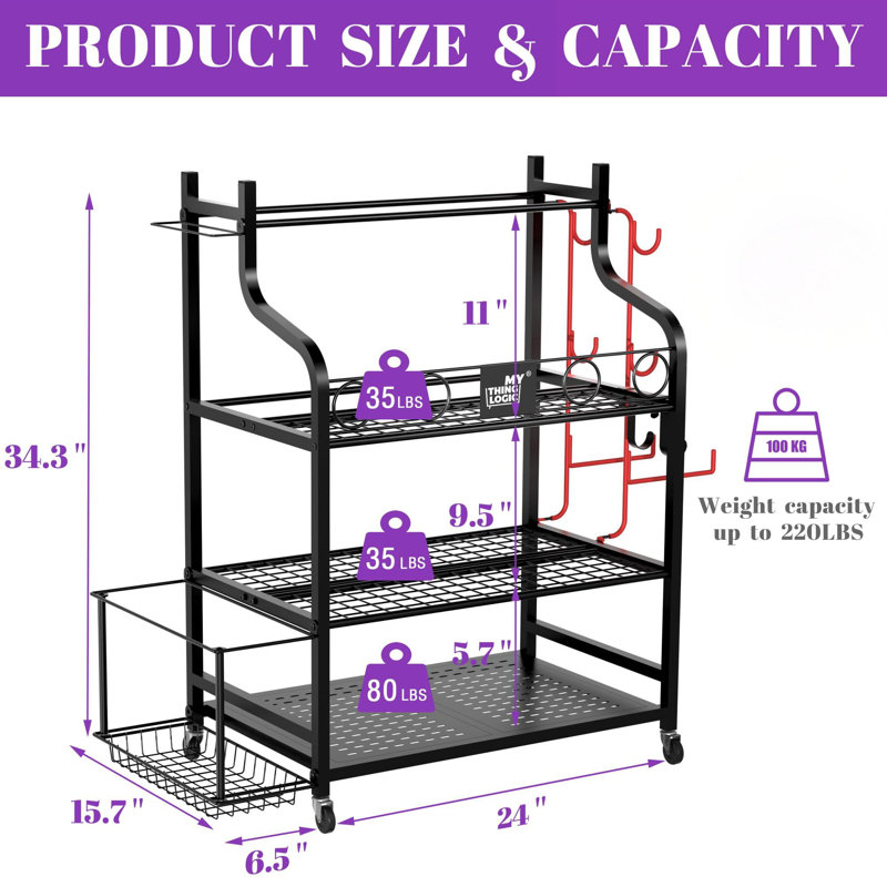 Supports de rangement pour tapis de yoga, support de rangement pour gymnase à domicile pour haltères, rouleau de mousse Kettlebells, sangles de yoga et bandes de résistance, organisateur de rangement pour équipement d'entraînement avec crochets et roues, noir