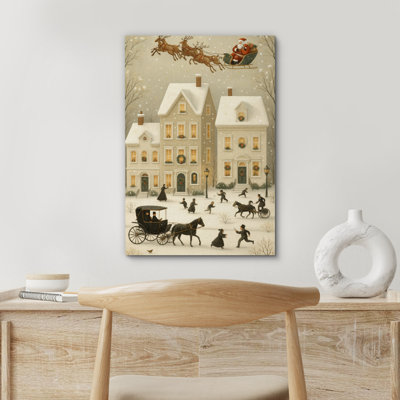 Christmas Holiday Celebration Christmas Santa Sleigh Snowy Town Print Pictures Frame Canvas Print Wall Art