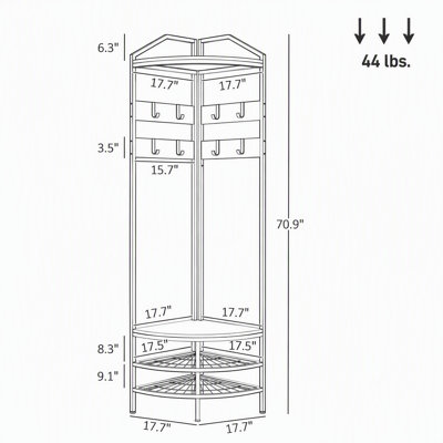 Corner Hall Tree with 8 Movable Hooks & 2-Tier Shoe Storage