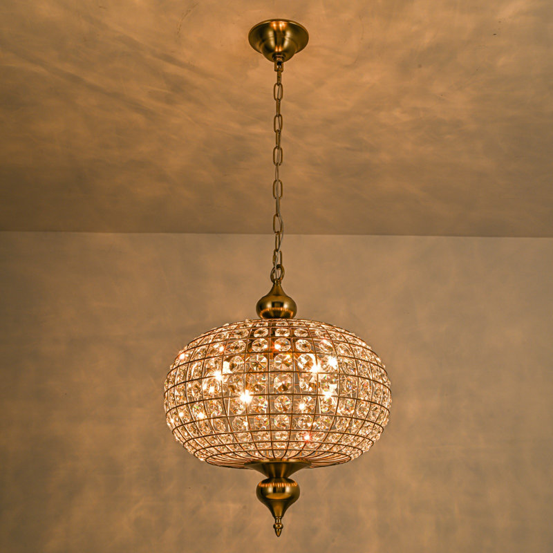 4-light Crystal Globe Chandelier, 98.42" H x 16.34" W x 16.34" D, Antique Brass