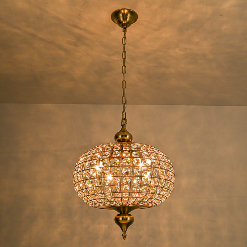 Lustre globe en cristal 4 lumières, Laiton antique, 98.42" H x 16.34" W x 16.34" D