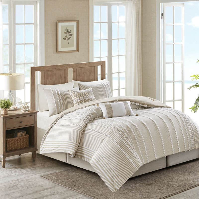 Taupe Embroidered Cotton Oblong Pillow with Tassels