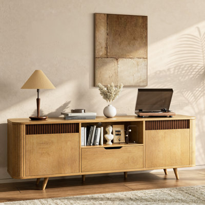 Modern Wood Tv Stand With Power Outlet,Storage And Shelves To Fit Up To 65" Tvs