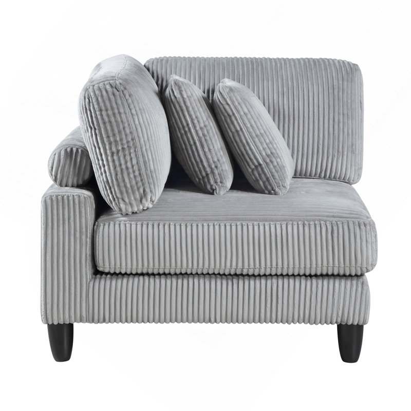 Fauteuil d'angle en velours côtelé gris