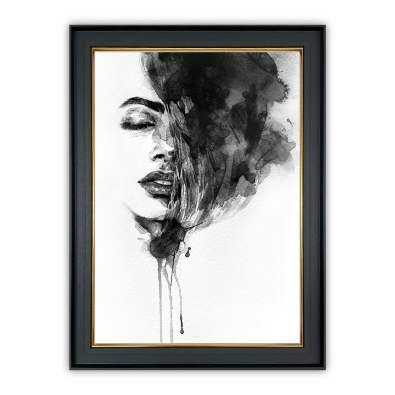 Woman Dreaming - Painting, 49cm H x 39cm W x 2.6cm D, Black/Gold Framed