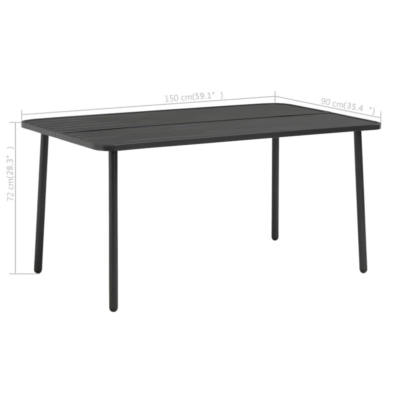 Table de salle à manger d'extérieur en acier thermolaqué gris foncé de style moderne durable