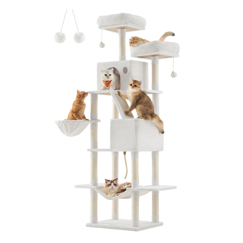 206cm H Cat Tree, 206cm H X 60cm W X 50cm D, White