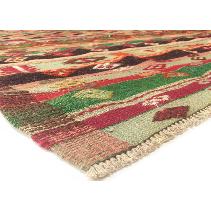 One-of-a-Kind Hand-Knotted 1960s 5'1" x 6' Wool Area Rug in Red/Brown/Gray/Green
