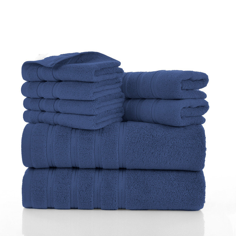 Ensemble de 8 serviettes de bain en mélange de coton, Bleu