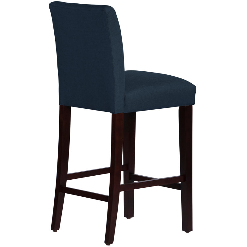 Tabouret de bar et de comptoir Hadrien, Tabouret de bar (siège d'une hauteur de 31 po), Lin bleu marine classique, Espresso