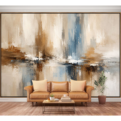 Wall Mural Peel and Stick Wallpaper Abstract Neutral Blue Beige Brushstroke Painting Self-Adhesive Removable Contact Paper Wall Decor for Living Room Bedroom 100"H x 144"W