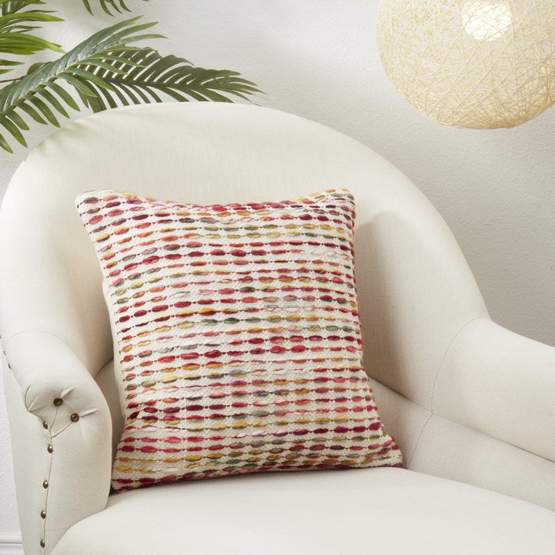 18" Multicolor Cotton-Acrylic Rainbow Stripe Throw Pillow