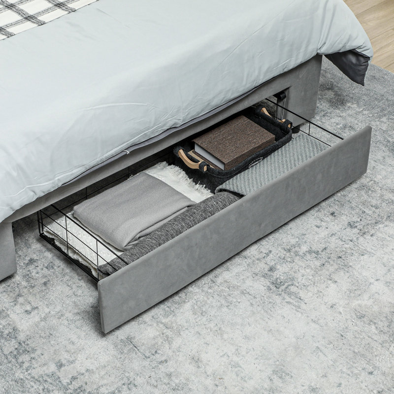 Anindo Upholstered Storage Bed, European Double (104 cm x 193.5 cm), Grey