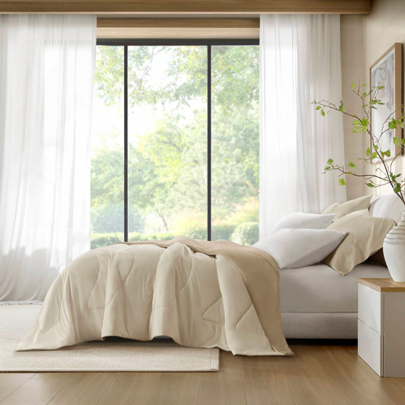 1-Piece Full/Queen Reversible Tencel Comforter Blanket,Linen