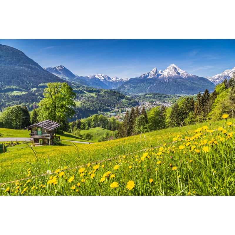 Idyllic Landscape In The Alps With Traditional Mountain Lodge by Bluejayphoto - Wrapped Canvas Print, 30cm H x 46cm W