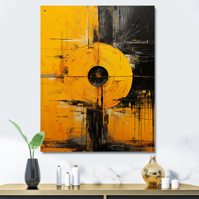 Jaune et noir spirale géométrique rayonnante - Collages abstraits, art mural