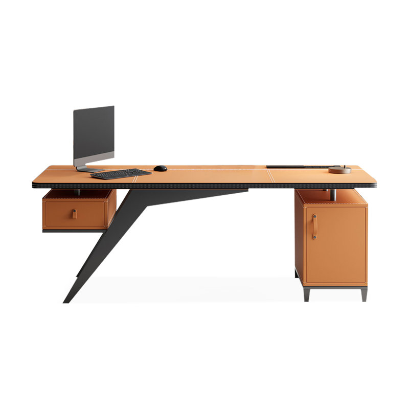 Rectangular Stainless Steel+ with 1 drawers desk, Orange, 29.53" H x 70.87" W x 27.56" D