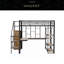Lit mezzanine double en métal avec escalier de rangement et petite armoire, bureau intégré et tablettes de rangement-1991645672