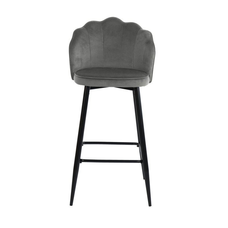 Kindig Upholstered Counter Stool with Metal Frame, Grey, Black