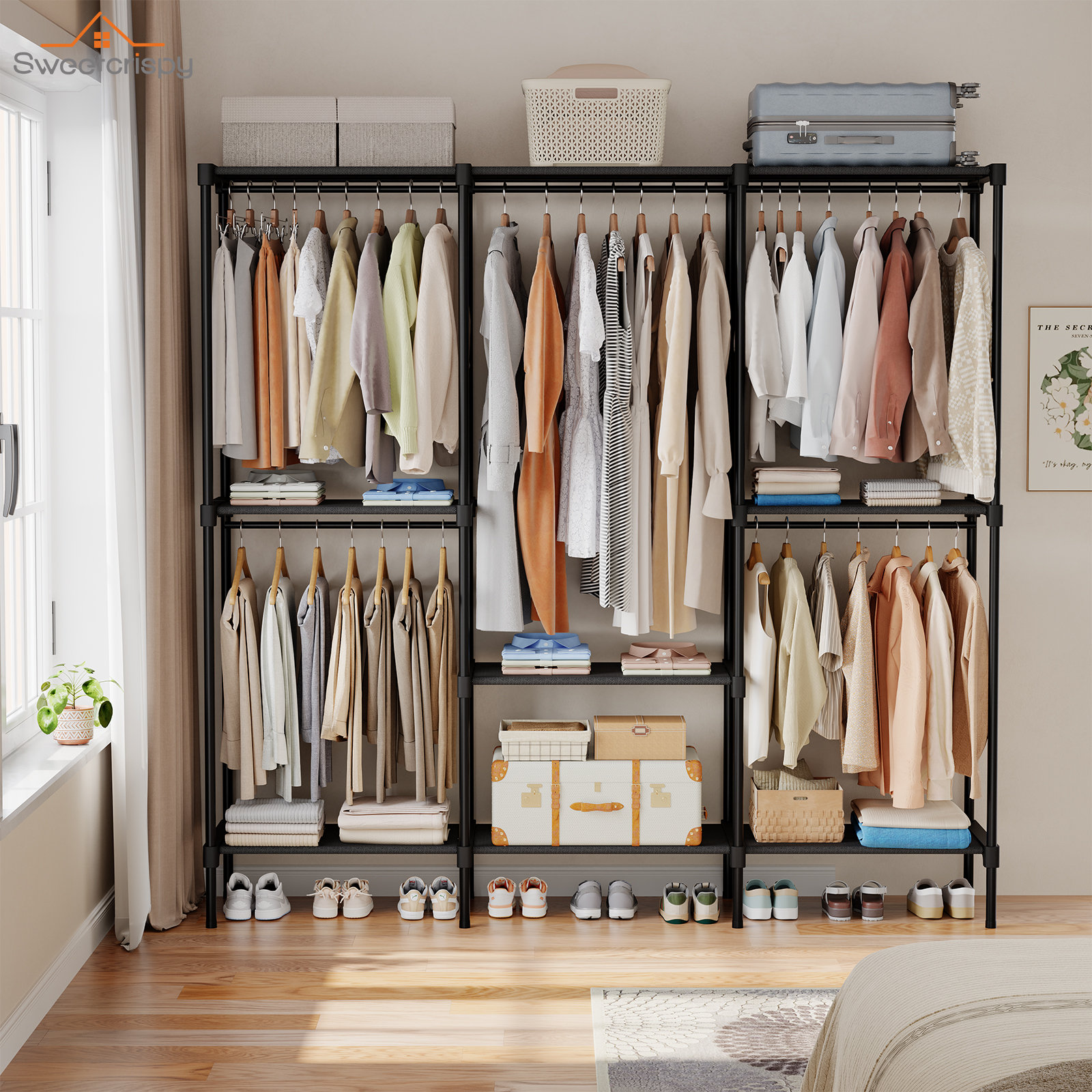 Rebrilliant Portable Clothes Rack,Freestanding Closet Organizer for ...
