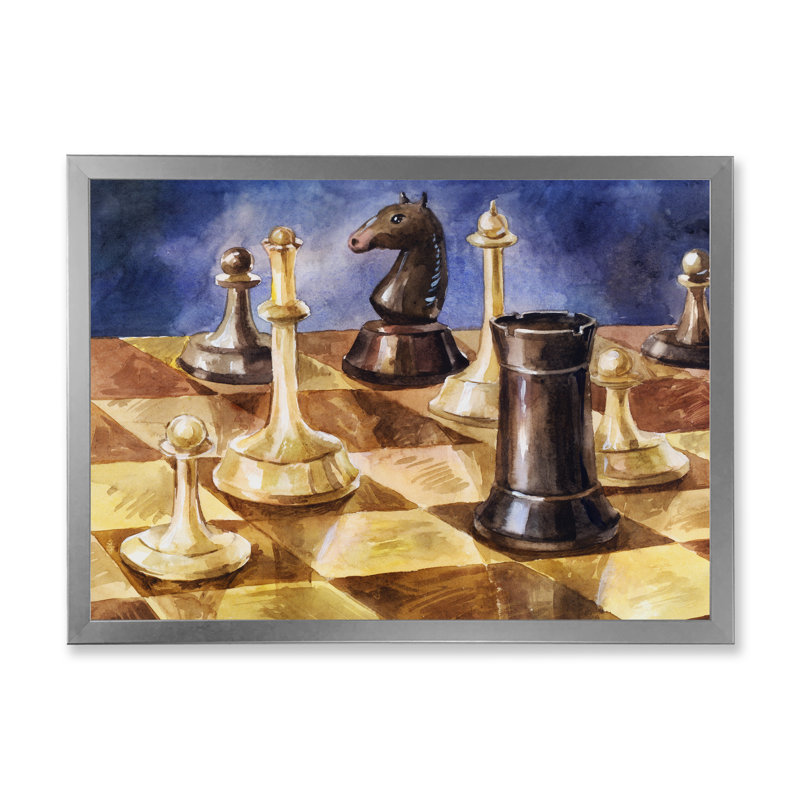 Jeu d'échecs - reproduction de cadre photo sur toile, H 16 po x l 32 po x P 1 po, Cadre photo argenté