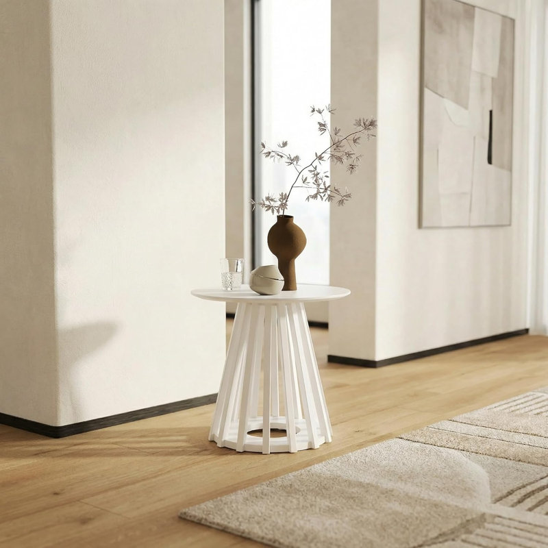 Modern Fluted Round End Table & Pedestal Side Table