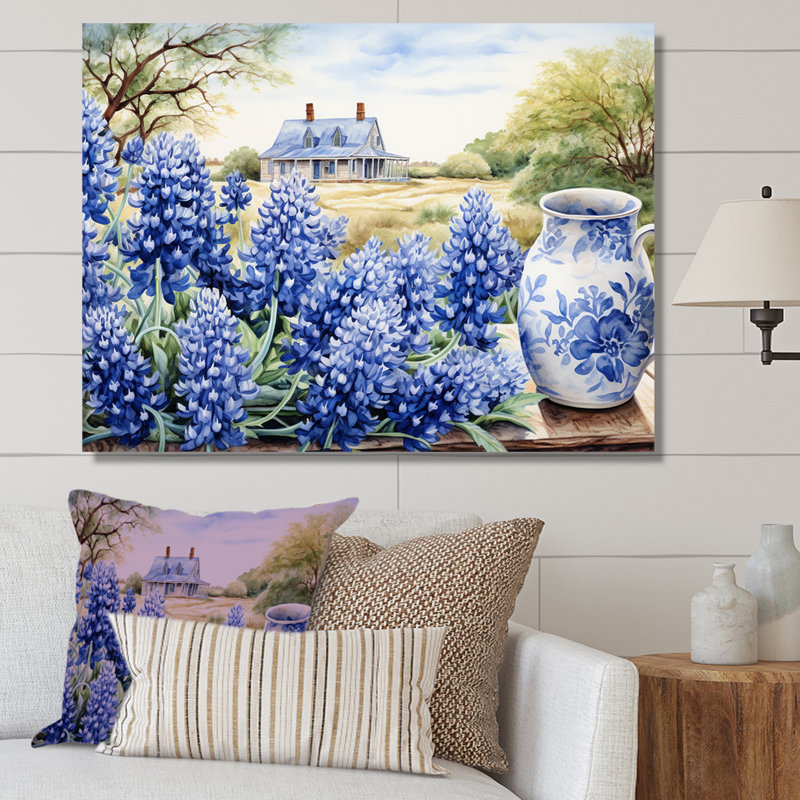 «Blue Bonnets Farmhouse Still Life» sur toile, H 30 po x l 40 po x P 1,5 po