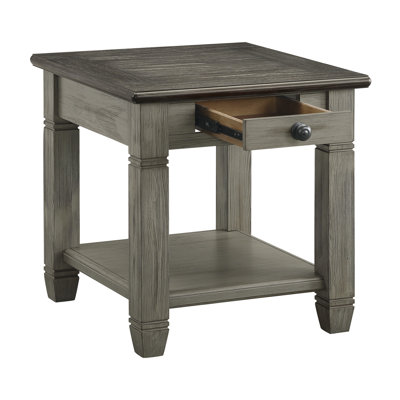 Coffee And Antique Gray Finish 1Pc End Table With Drawer Bottom Shelf Wooden Living Room Furniture Side Table