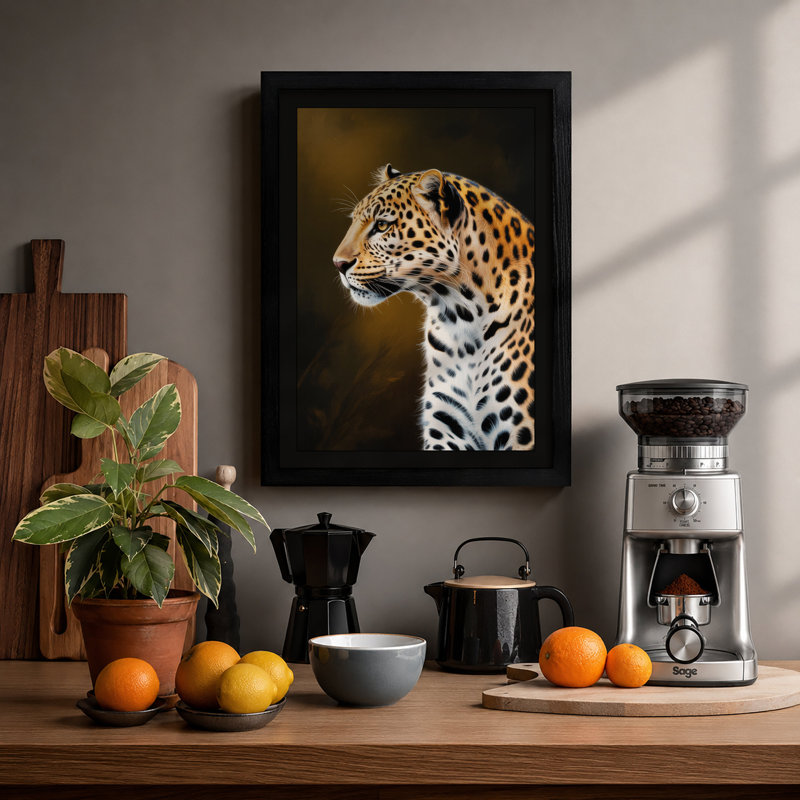 Leopard in Profile Modern - Framed Print, A2 - 59.4 x 42.0 cm, Black