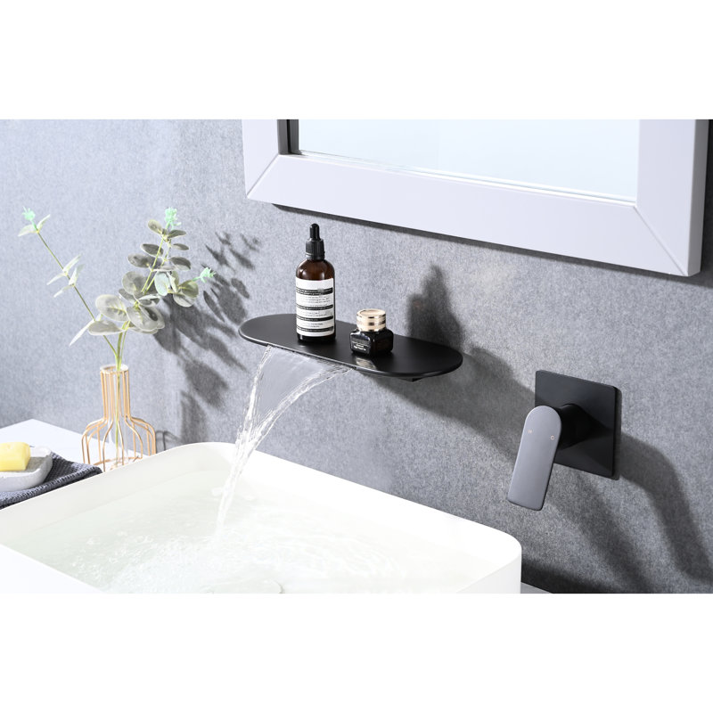 Wall Mounted Bathroom Waterfall Faucet - Matte Black, Single Handle, Brilliance Modern Handle With Spout Black Finish