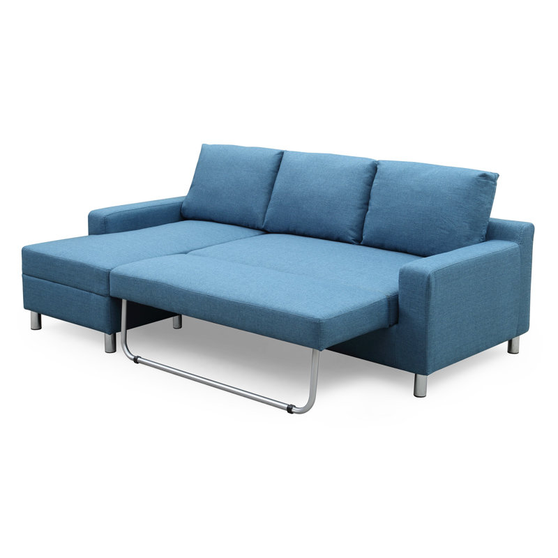 Falgoust Upholstered L-Shaped Sectional, Blue Linen Blend, Left Hand Facing