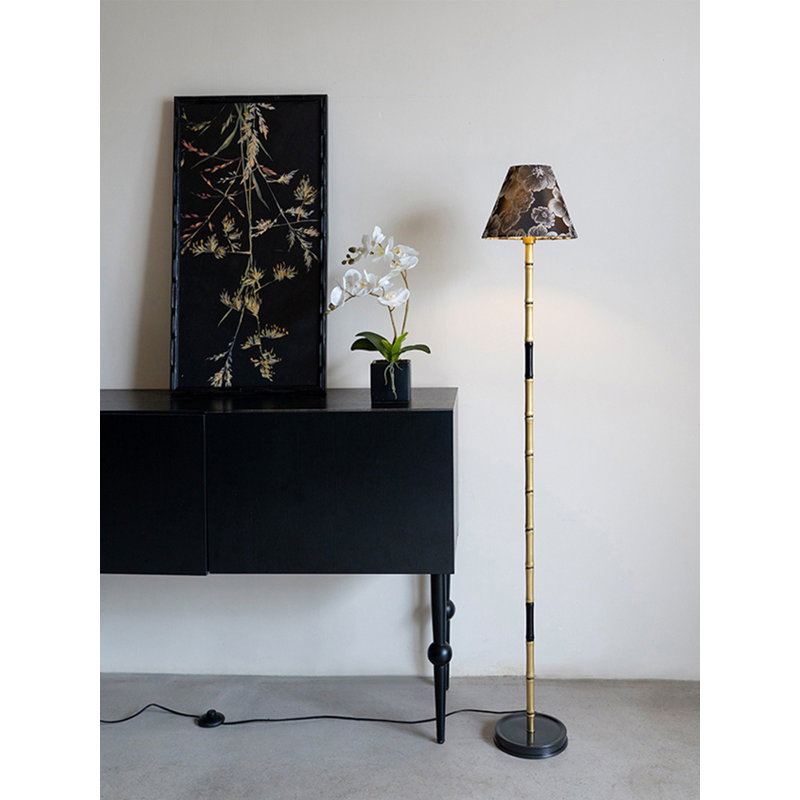 French Vintage-Style Linen & Copper Floor Lamp