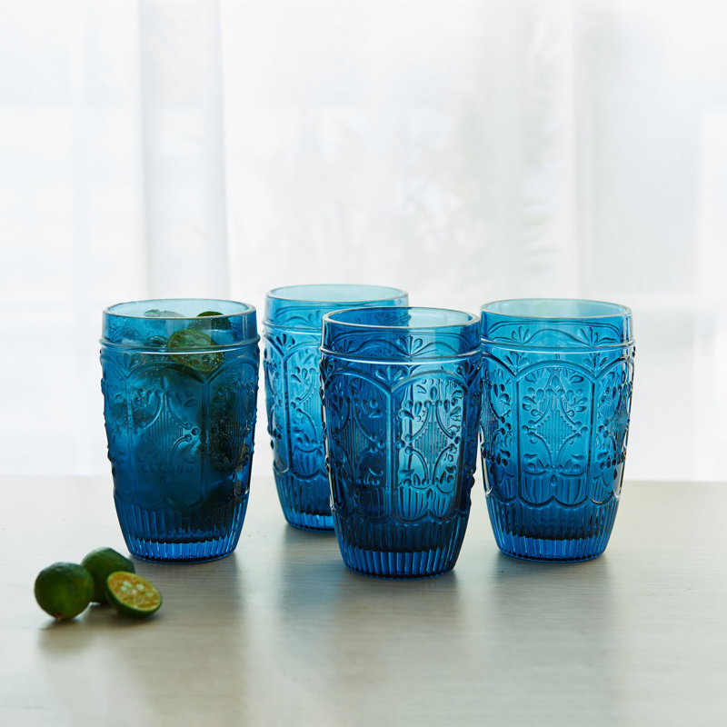 Fitz and Floyd Trestle Highball Glasses, 12, Blue