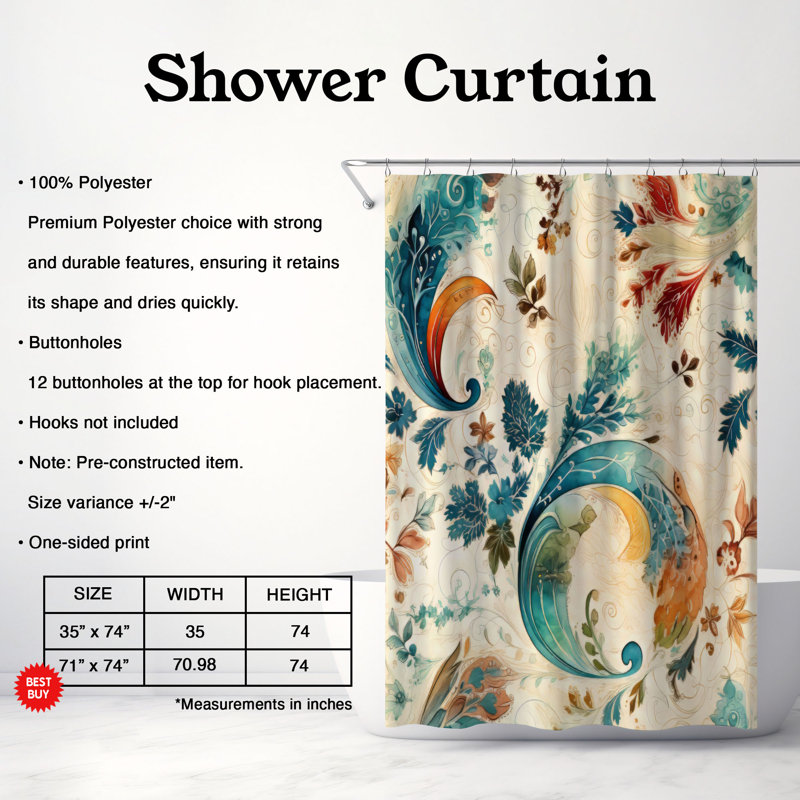 Rideau de douche Timeless Paisley - Premium, H 74 po x l 71 po
