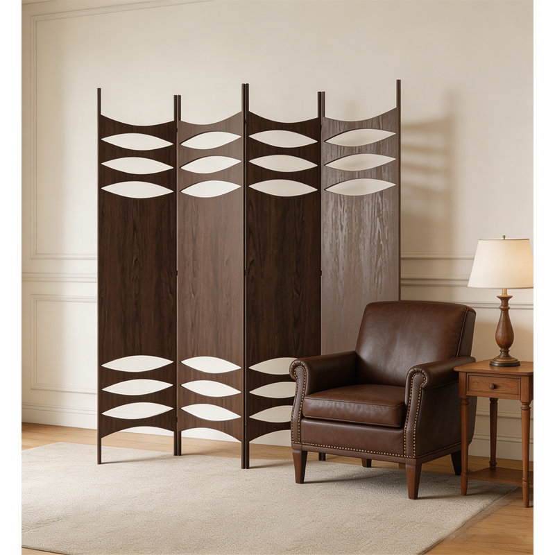 Paravent de chambre pliable Mid-Century, 4, H 70,9 po x l 63 po x P 0,8 po, Brun
