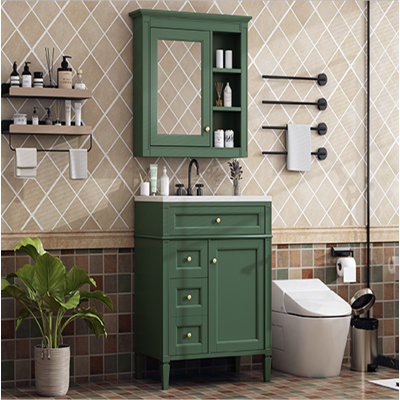 30'' Bathroom Vanity with Top Sink, Modern Bathroom Storage Cabinet with 2 Drawers and a Tip-out Drawer, Freestanding Vanity Set with Mirror Cabinet, Single Sink Bathroom Vanity