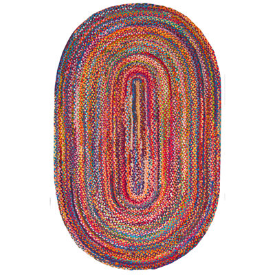 Handmade Braided Bohemian Cotton Multicolor Area Rug