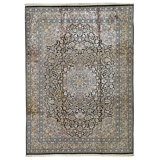 Hand Knotted Silk Area Rug in Black And Gold