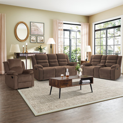Lineberger 3- Piece Modern Soft Upholstered Cushioned Back Padded Arm Manual Recliner Living Room Set