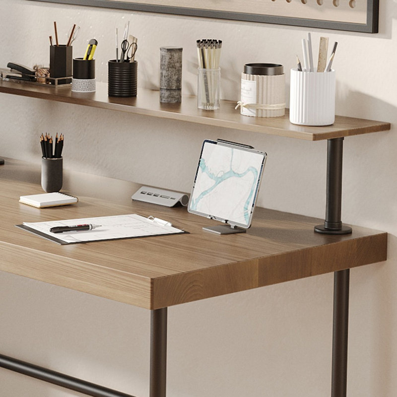 Bureau double moderne et simple en bois massif avec bibliothèque intégrée, H 29,53 po x l 78,74 po x P 31,5 po