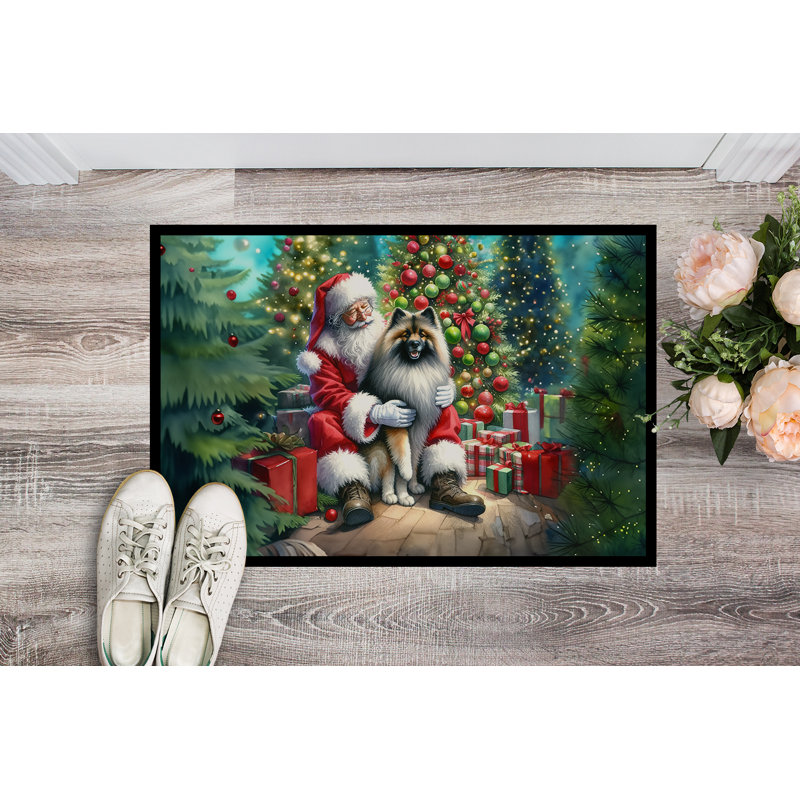 Keeshond and Santa Claus Doormat, 24" W x 36" L