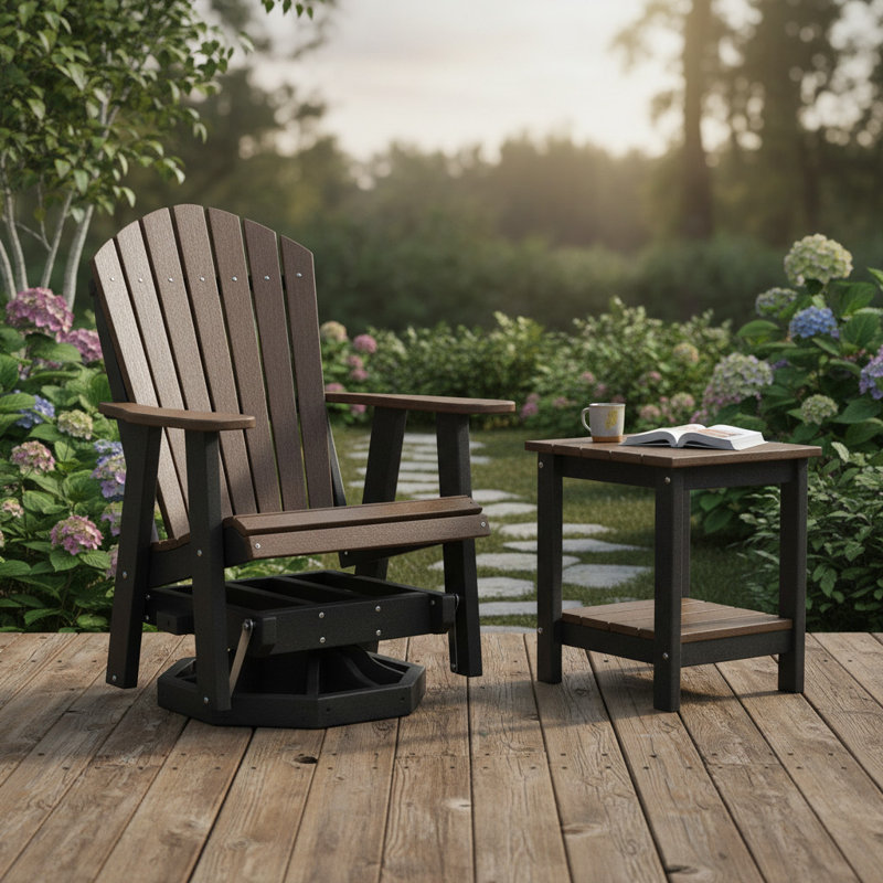 Walnut and Black Adirondack Swivel Glider, Walnut/Black