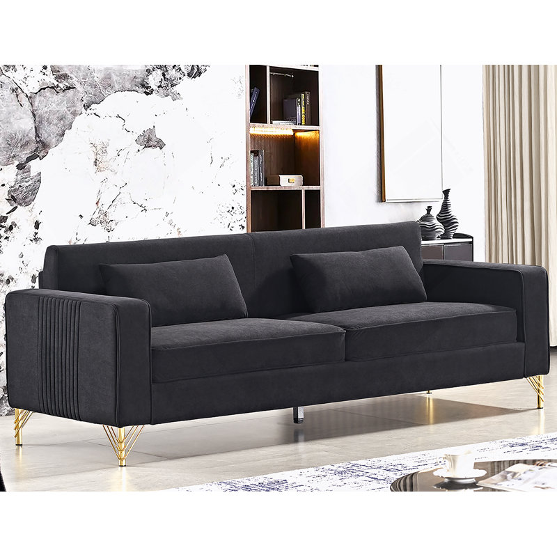 Luxueux canapé en velours pour le salon, rehaussant le confort et le style, Noir