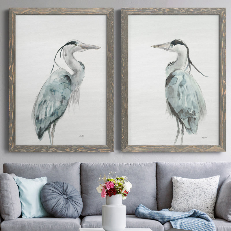 Blue Heron I - ensemble de 2 reproductions d'art sur toile encadrées, H 44 po x l 31 po x P 1 po, Encadré gris
