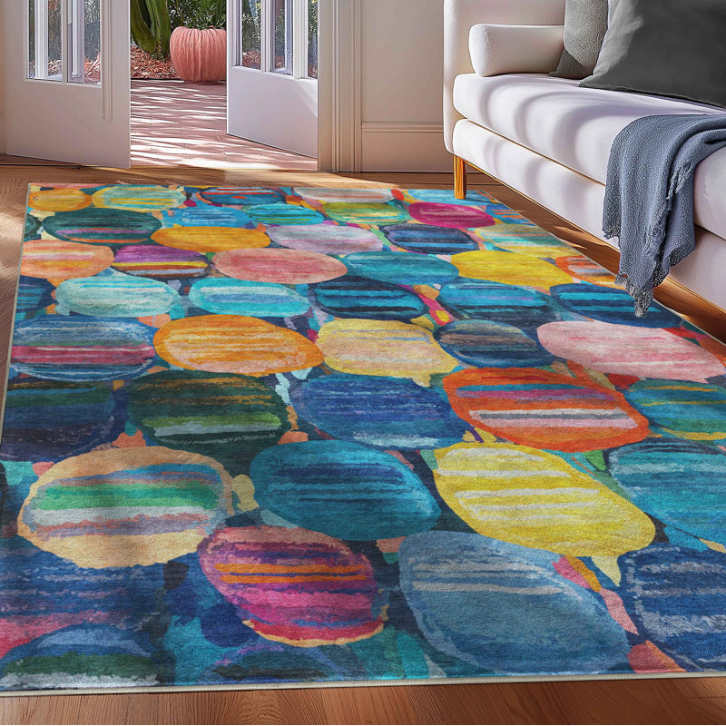 Abstract Nuances Multi Pebble Watercolor Area Rug, Rectangle 3'3" x 5'